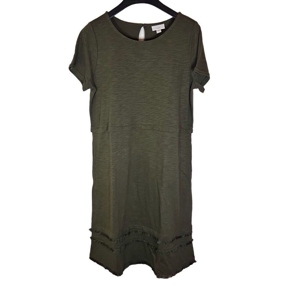 J.Jill Womens Midi Olive Green Short Sleeve Comfy Dress Size Small Work Casual